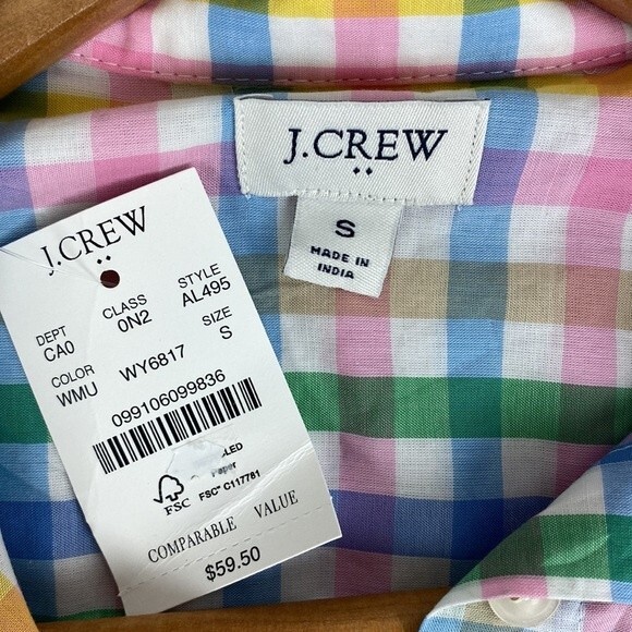 J Crew White Plaid Gingham Cotton Long Sleeve Button Down Shirt Top NEW S - Picture 6 of 8